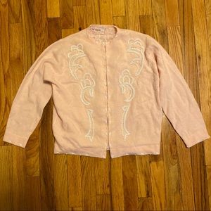 Vintage Pink Beaded Lambswool & Angora Cardigan